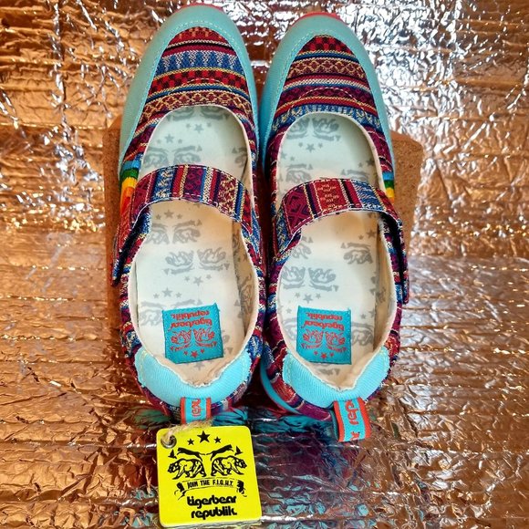 Tigerbear Republik turquoise Aztec tapestry pattern sneakers EUC - Picture 4 of 16